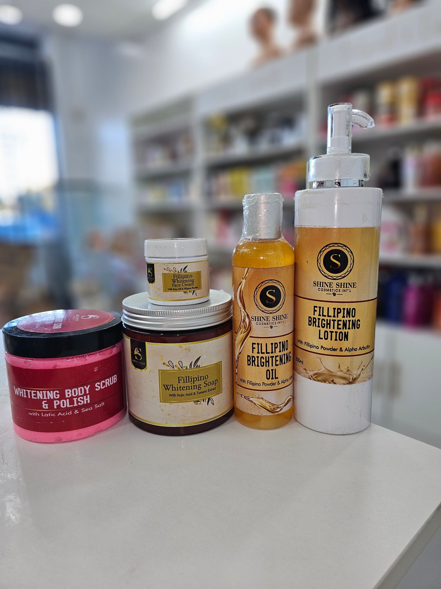 Fillipino Brightening Set. Lotion, Oil, Face cream, Soap and Scrub