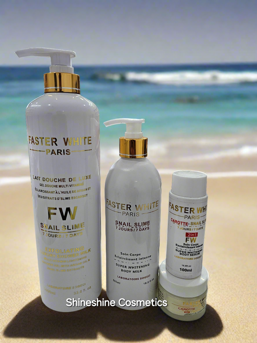Faster W Snail Slim Ligtening Set Lotion ,Oil ,Face cream and Body Wash
