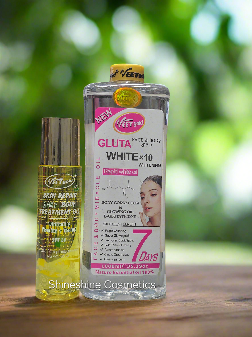 Veet Gold Gluta White Body Corrector Whitening Oil & Veet Gold 3 in 1 Skin Correcting Glow Oil