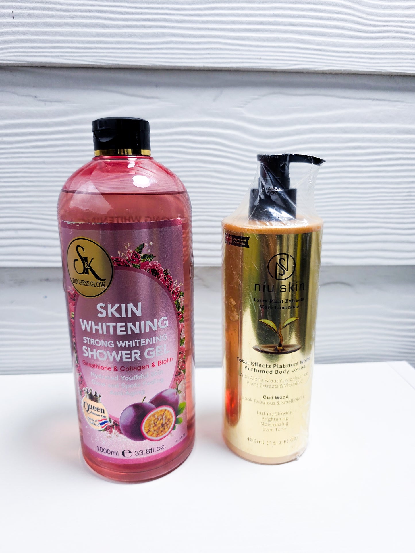SK Lightening Shower Gel & Niu Platinum Lotion