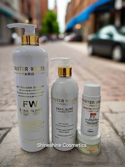Faster W Snail Slim Ligtening Set Lotion ,Oil ,Face cream and Body Wash