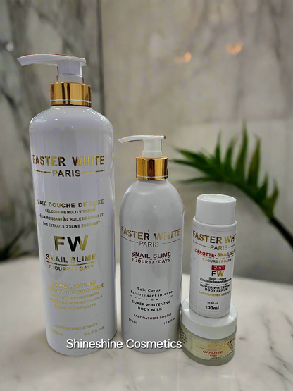 Faster W Snail Slim Ligtening Set Lotion ,Oil ,Face cream and Body Wash