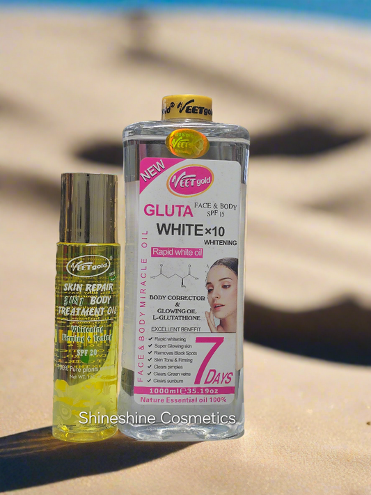 Veet Gold Gluta White Body Corrector Whitening Oil & Veet Gold 3 in 1 Skin Correcting Glow Oil