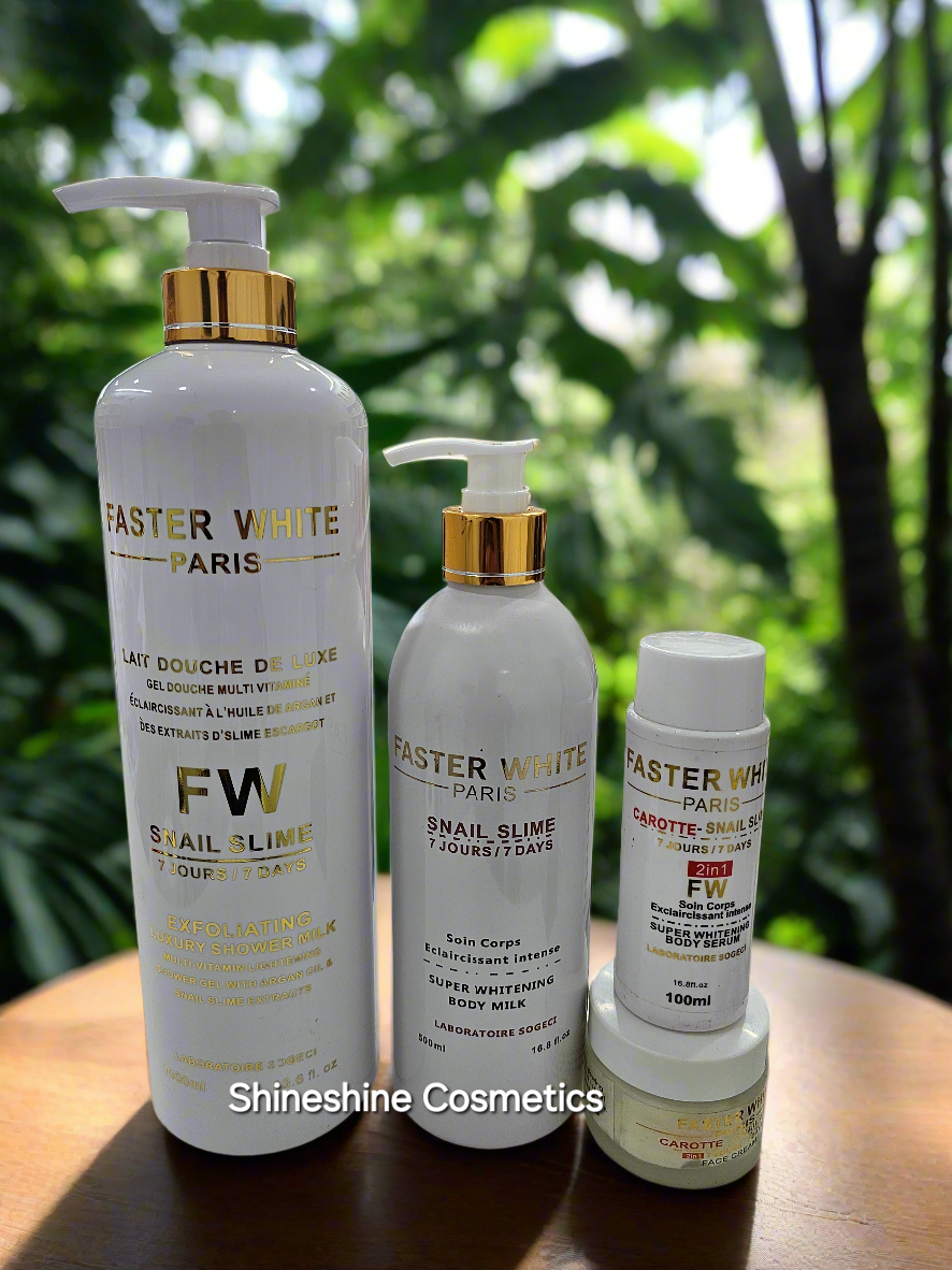 Faster W Snail Slim Ligtening Set Lotion ,Oil ,Face cream and Body Wash
