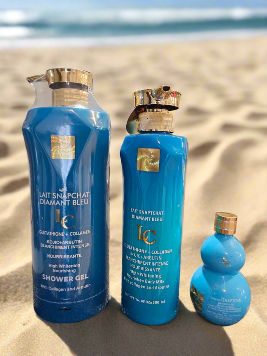 Lait Snapchat Diamant Bleu Skincare Set
Glutathione + Collagen + Kojic+ Arbutin