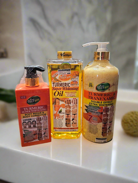 Veet Gold Tumeric Lotion, Tumeric Oil and Tumeric Body Wash