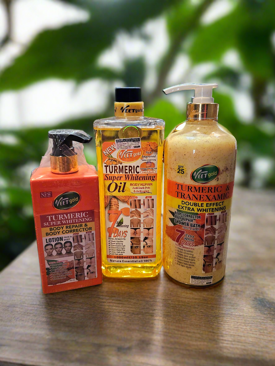 Veet Gold Tumeric Lotion, Tumeric Oil and Tumeric Body Wash