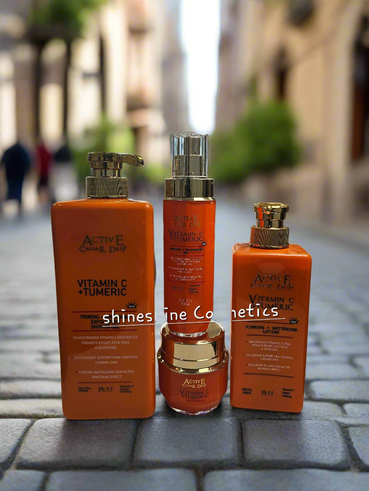Active Caviar Drip Tumeric 4 in 1 Ligtening Set Lotion,Body Wash,Serum & Face Cream
