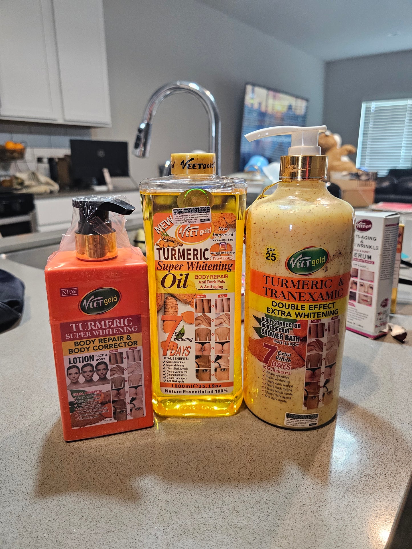 Veet Gold Tumeric Lotion, Tumeric Oil and Tumeric Body Wash