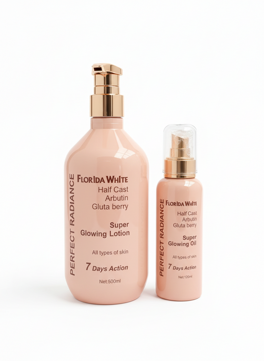 Florida White Perfect Radiance Super Glowing Duo
Half Cast • Arbutin • Gluta Berry
For All Skin Types • 7 Days Action