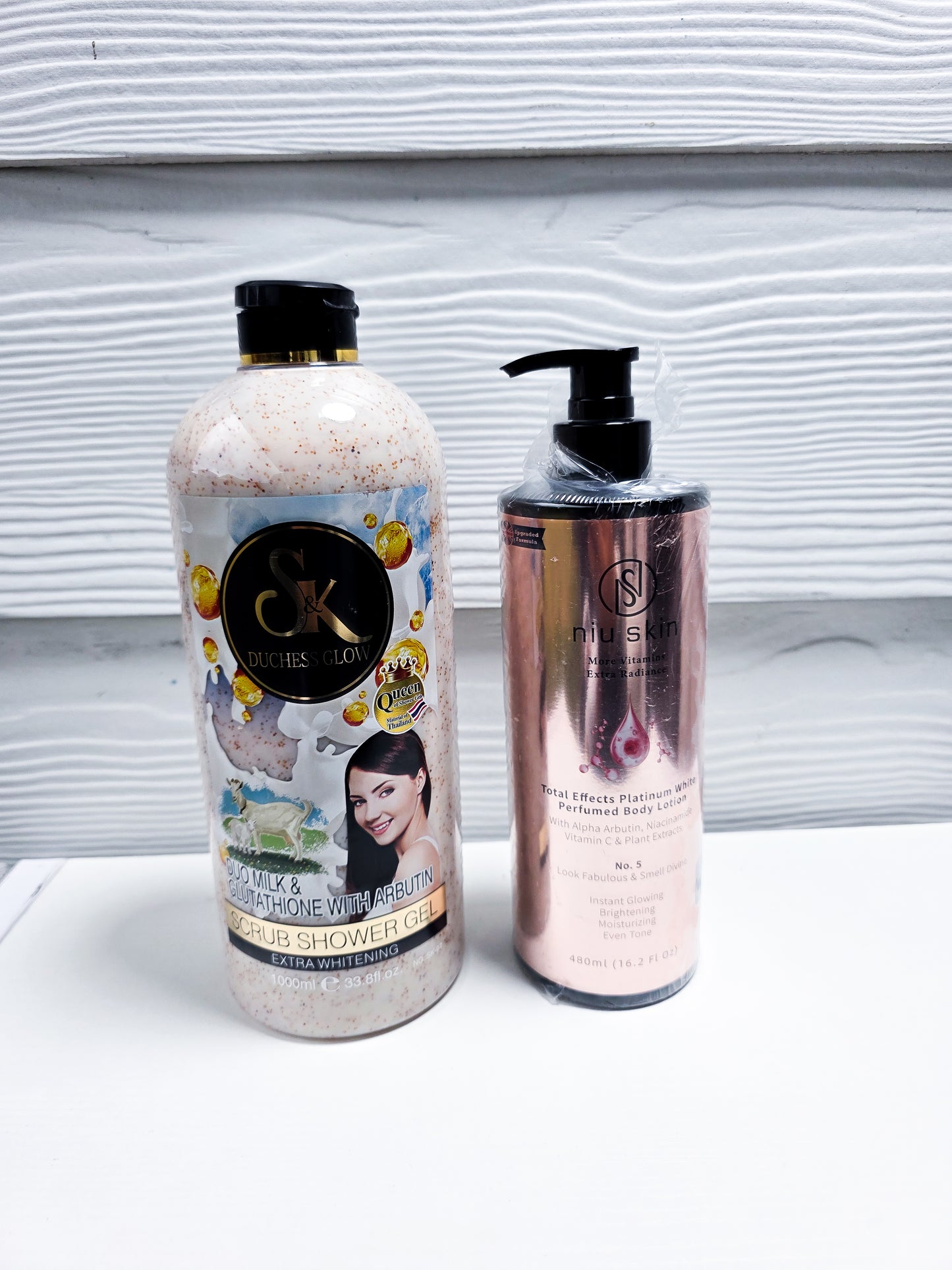 SK Lightening Shower Gel & Niu Platinum Lotion